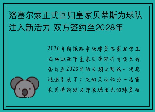 洛塞尔索正式回归皇家贝蒂斯为球队注入新活力 双方签约至2028年 洛塞尔索正式回归皇家贝蒂斯为球队注入新活力 双方签约至2028年